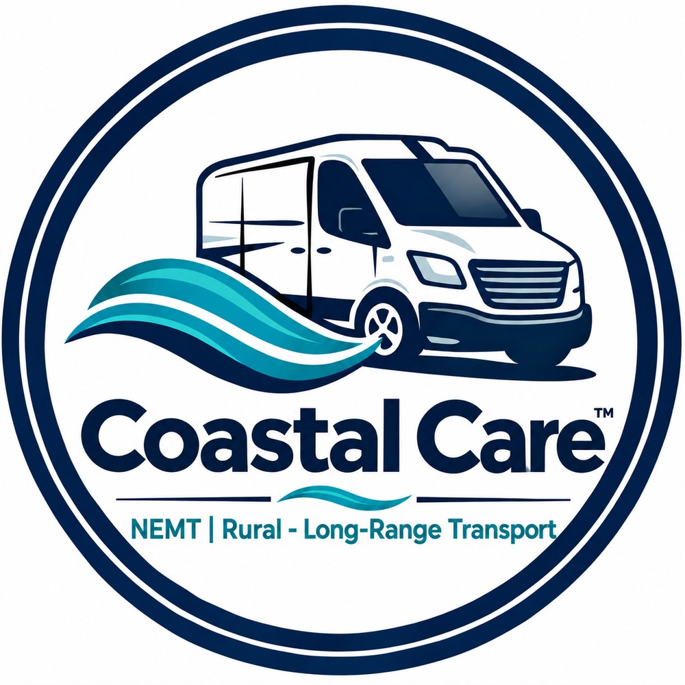Coastal Care logo: NEMT and rural long-range transport from Franklin, Virginia