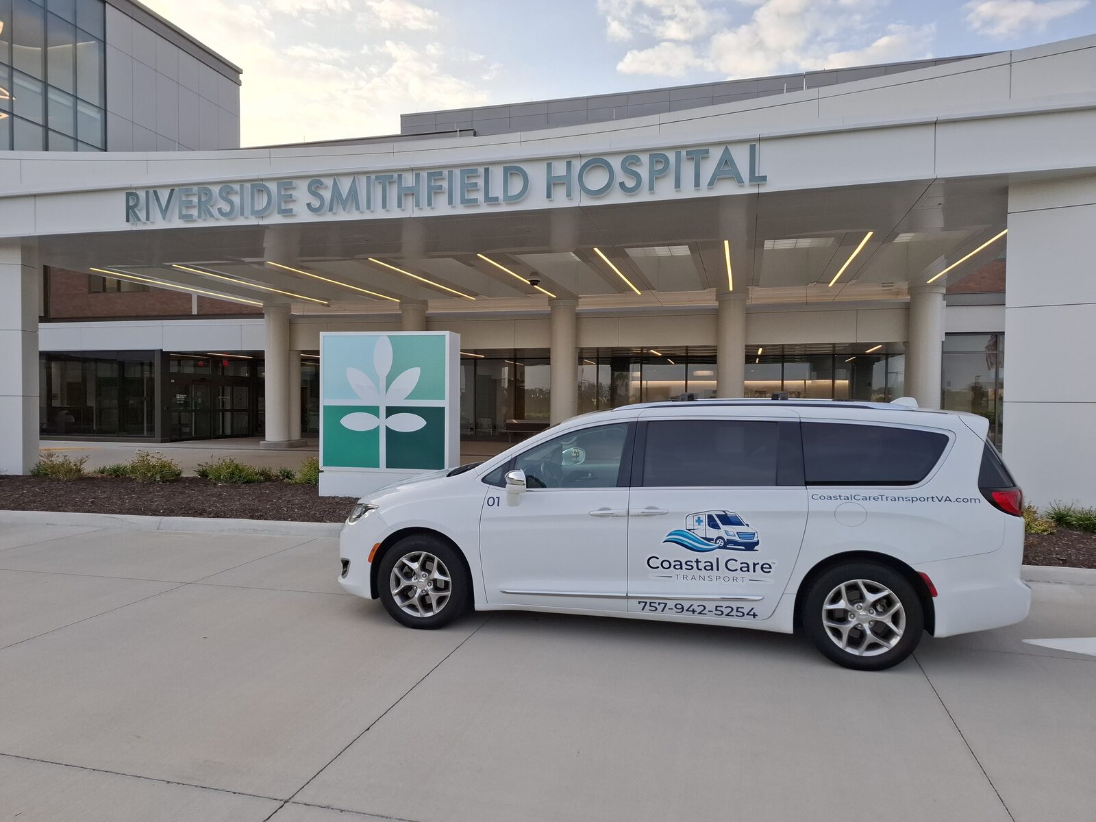 Coastal Care Transport van at Riverside Smithfield Hospital in Hampton Roads, Virginia