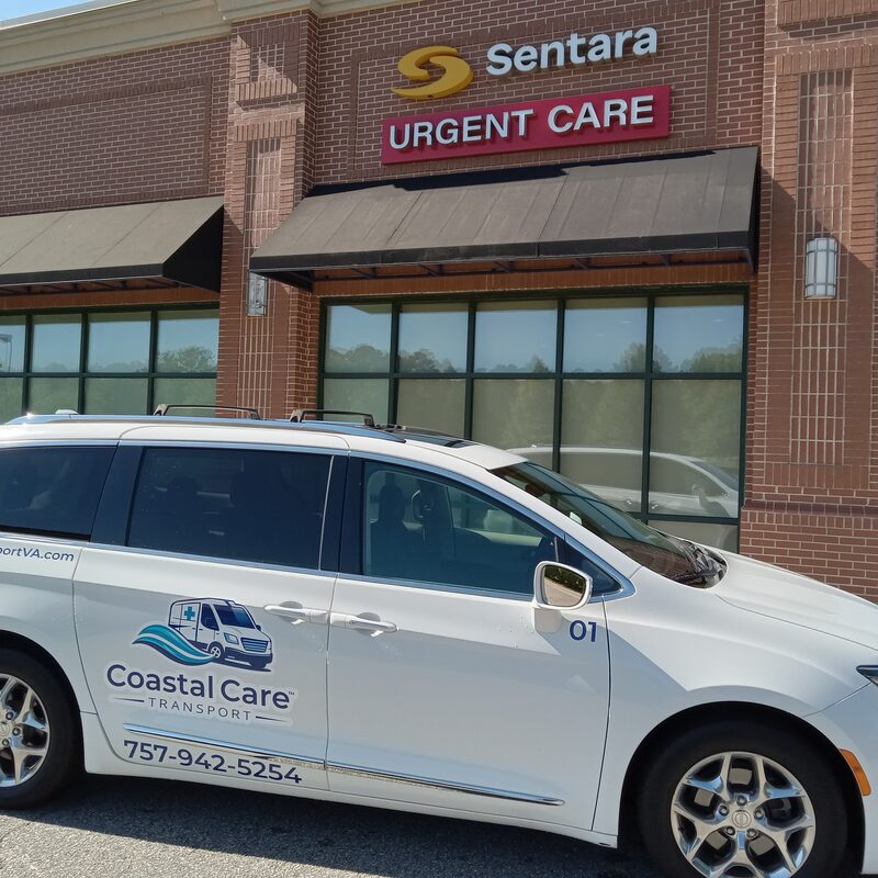 Coastal Care Transport van at a Sentara Urgent Care location